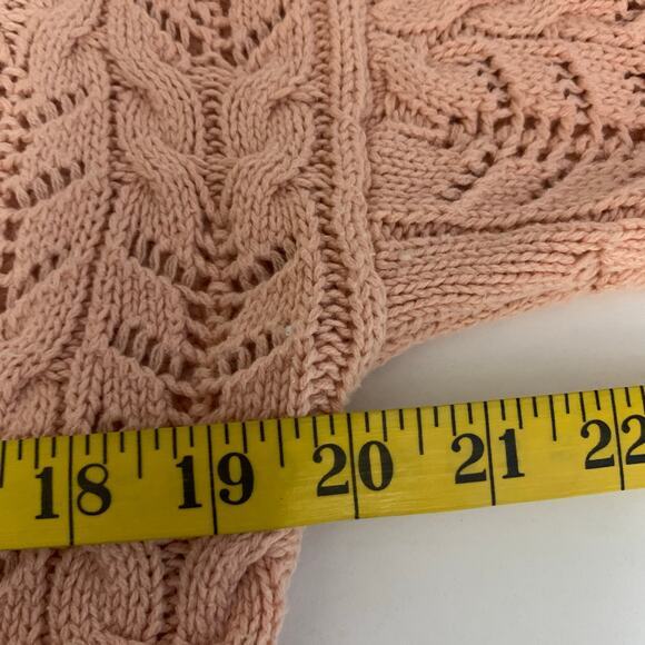 RACHEL ZOE Cardigan Sweater V-Neck Knit Crocheted 3 Button Pale Pink Ribbed Cuff - Picture 11 of 12